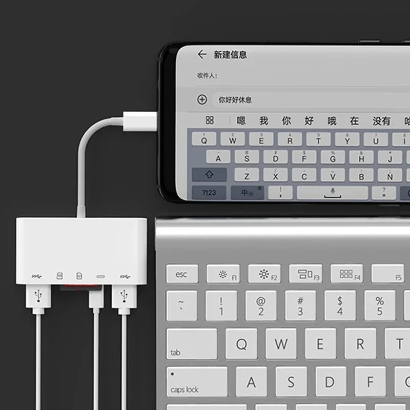 Tipo-C Multi Adaptador com conector USB, leitor de cartão TF para Macbook Laptop e mais, USB C Devices, 5 em 1