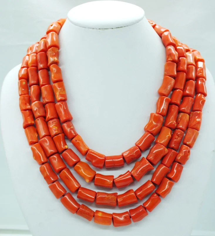 Its gorgeous, natural 4 layer irregular coral necklace  Nigerian African Wedding Beads Jewelry Set