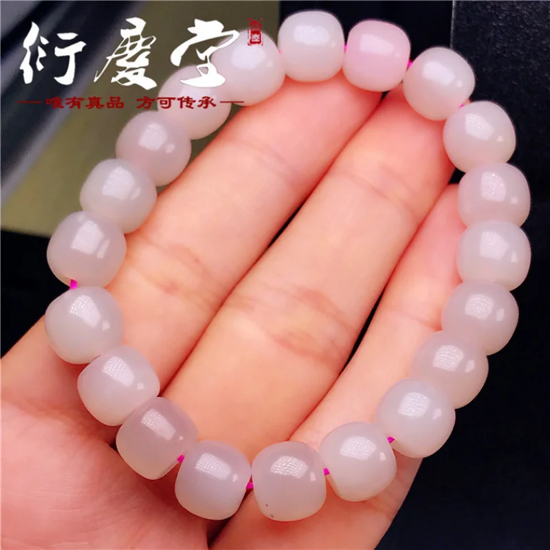 Hetian , root pink jade bracelet, vintage , Buddhist beads,, fashionable and versatile