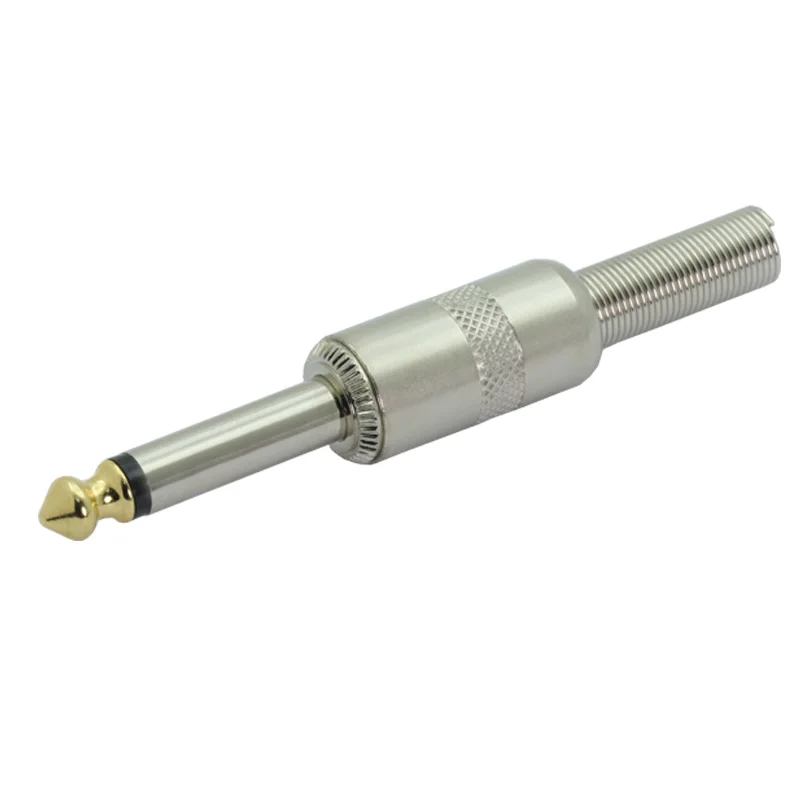 20pcs/lot 1/4 inch Plug Jack 6.35mm Mono Male Connector With Spring Tail Gold Plated Guitar Effects Pedal Microphone Connector