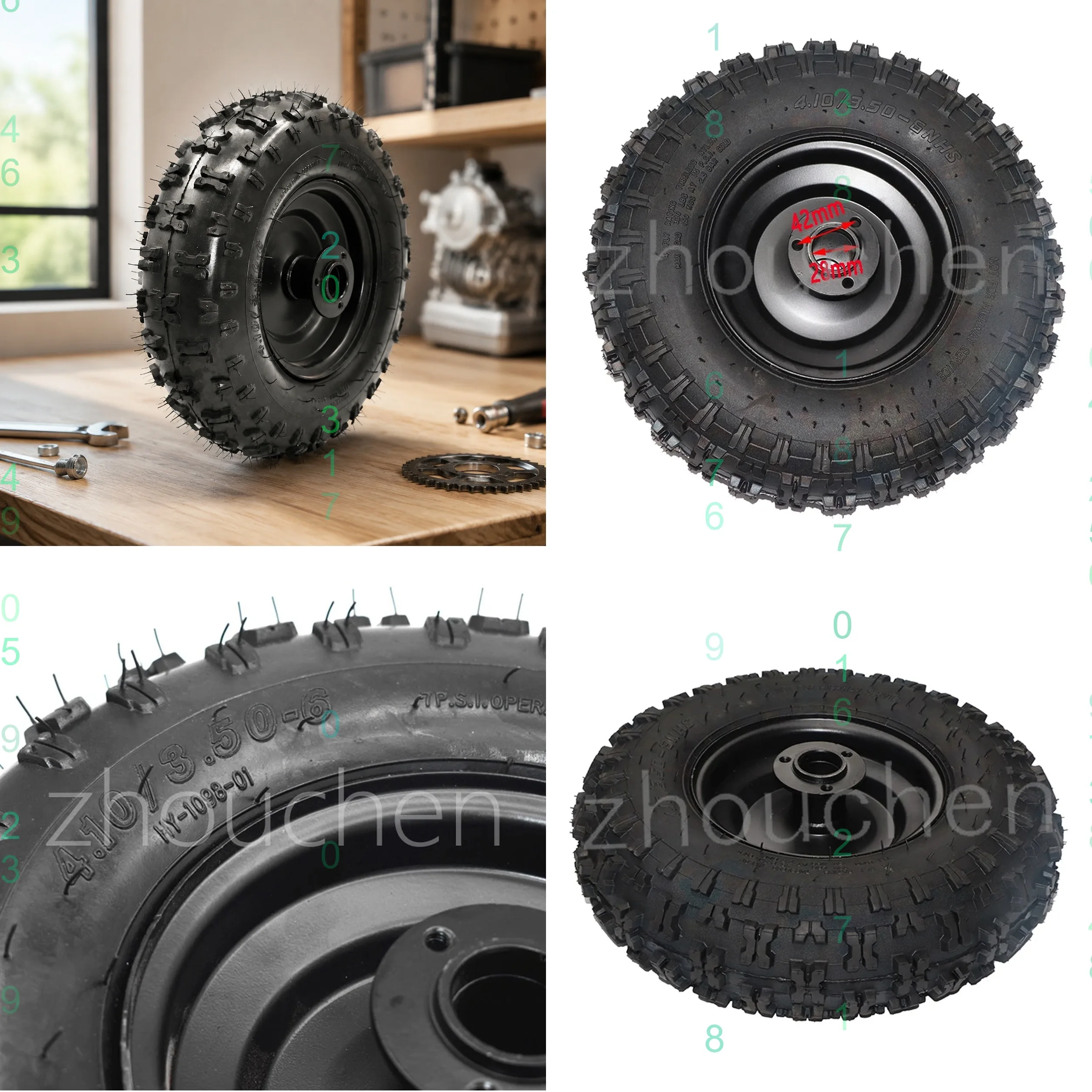 4.10/3.50-6 Tire and Rim Assembly for ATV Go Kart Mini Quad 47cc 49cc Snowplow Snowmobile Wheels