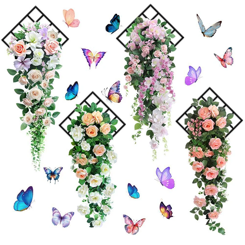 

2PCS PVC Self-Adhesive Wall Sticker Butterfly Flower Vine Rose Wallpaper Living Room Bedroom Waterproof Decorative Wall Sticker