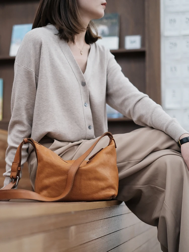 

vintage high quality first layer cowhide women's shoulder bag weekend daily travel luxury soft real cow leather crossbody bag