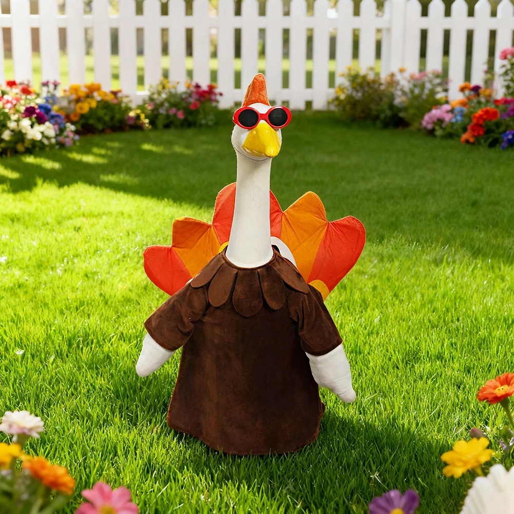 23-Inch Simulation Goose Outfit Winter Snowman Theme With Unique Holiday Badges For Holiday Outdoor Yard Lawn Decor