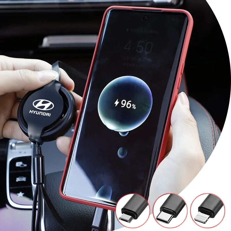 Car 3 In 1 Micro USB Type C Fast Charging Cable Multi Charger For Hyundai N Line i20 i30 Sonata Tucson Azera Elantra Auto