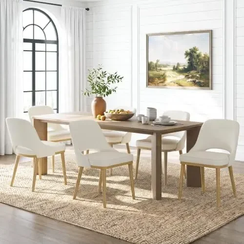 Wooden Dining Chairs Set of 6, Modern Fabric Upholstered Dining Room Chair, Kitchen Side Chairs, Farmhouse Armless