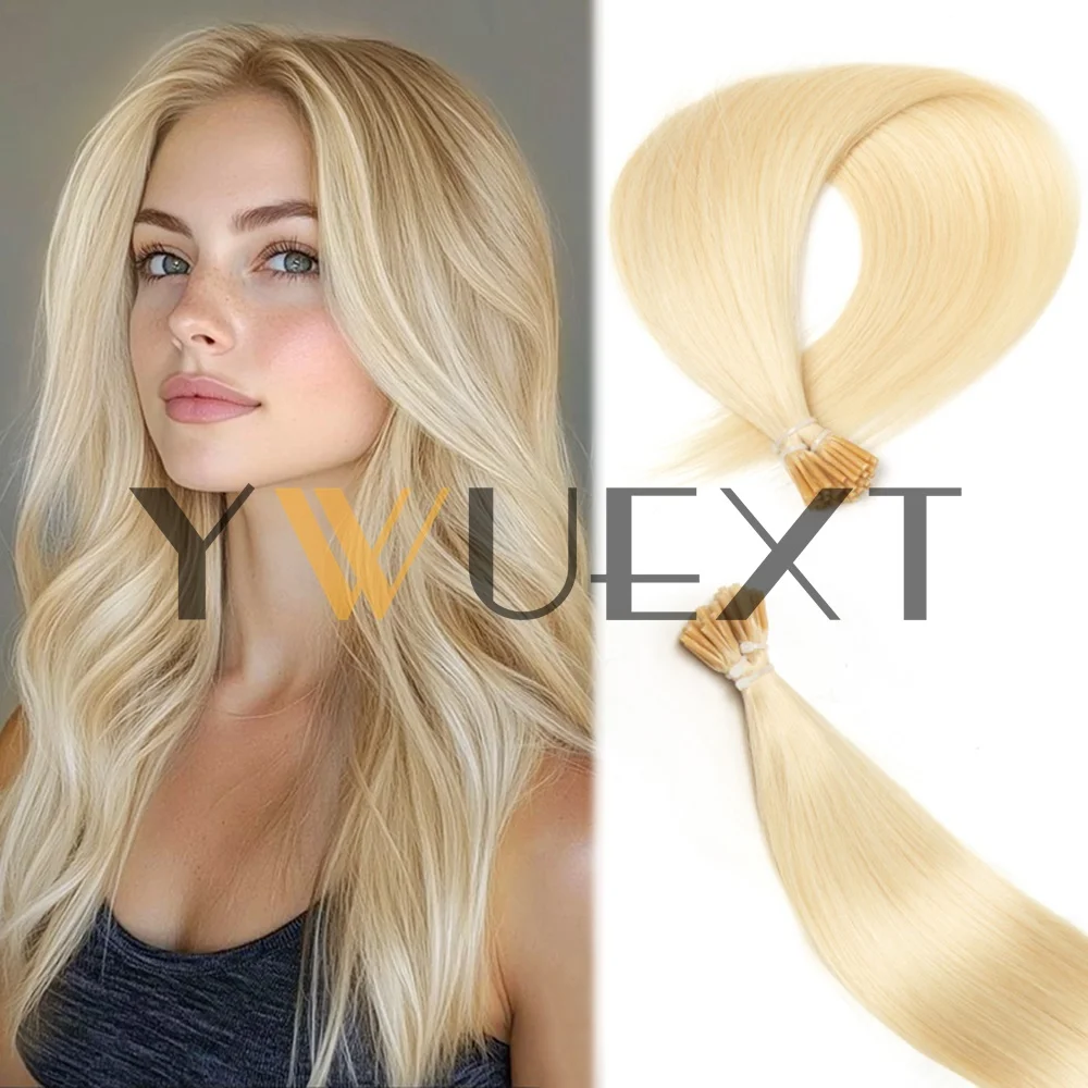 

Натуральные прямые волосы I-Tip для наращивания, 12-20 дюймов, с микро-кольцами, прямые, с блондинистыми кончиками, 50 шт./упаковка