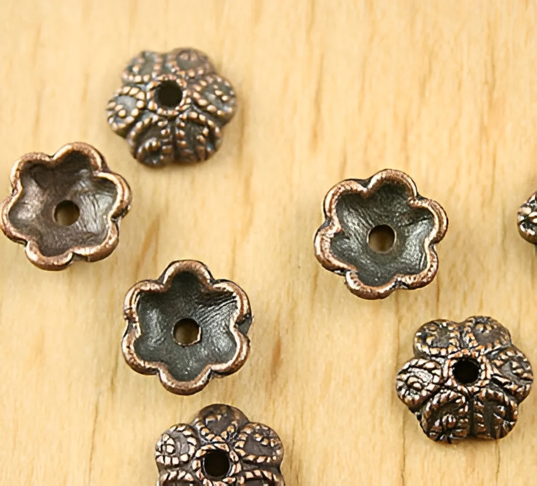 

35pcs 9mm,hole1.2mm Alloy matel antiqued copper flower beads caps HWH1807