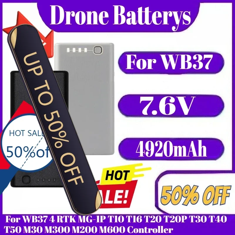 

7.6V For WB37 Battery Capacity 4920mAh Compatible Phantom 4 RTK MG-1P T10 T16 T20 T20P T30 T40 T50 M30 M300 M200 M600 Controller