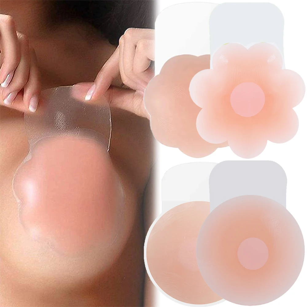 Sujetador adhesivo Invisible de silicona para mujer, cobertura de pezón, pegatina de realce de pecho, pétalos de pecho, reutilizable, sin tirantes, 1 par