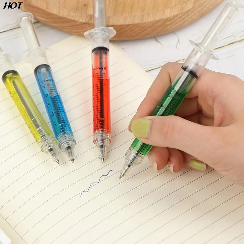 HOT! 1pcs Injection Type Ball Point Pen Doctor Nurse Gift Liquid Pen Color red Blue Transmission Syringe Pens