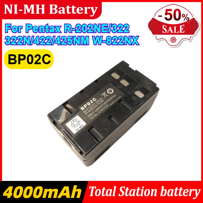 6V 4000mAh BP02C Battery for Pentax R-202NE/322/322N/422/425NM W-822NX Total Station Surveying Instrument NI-MH Battery
