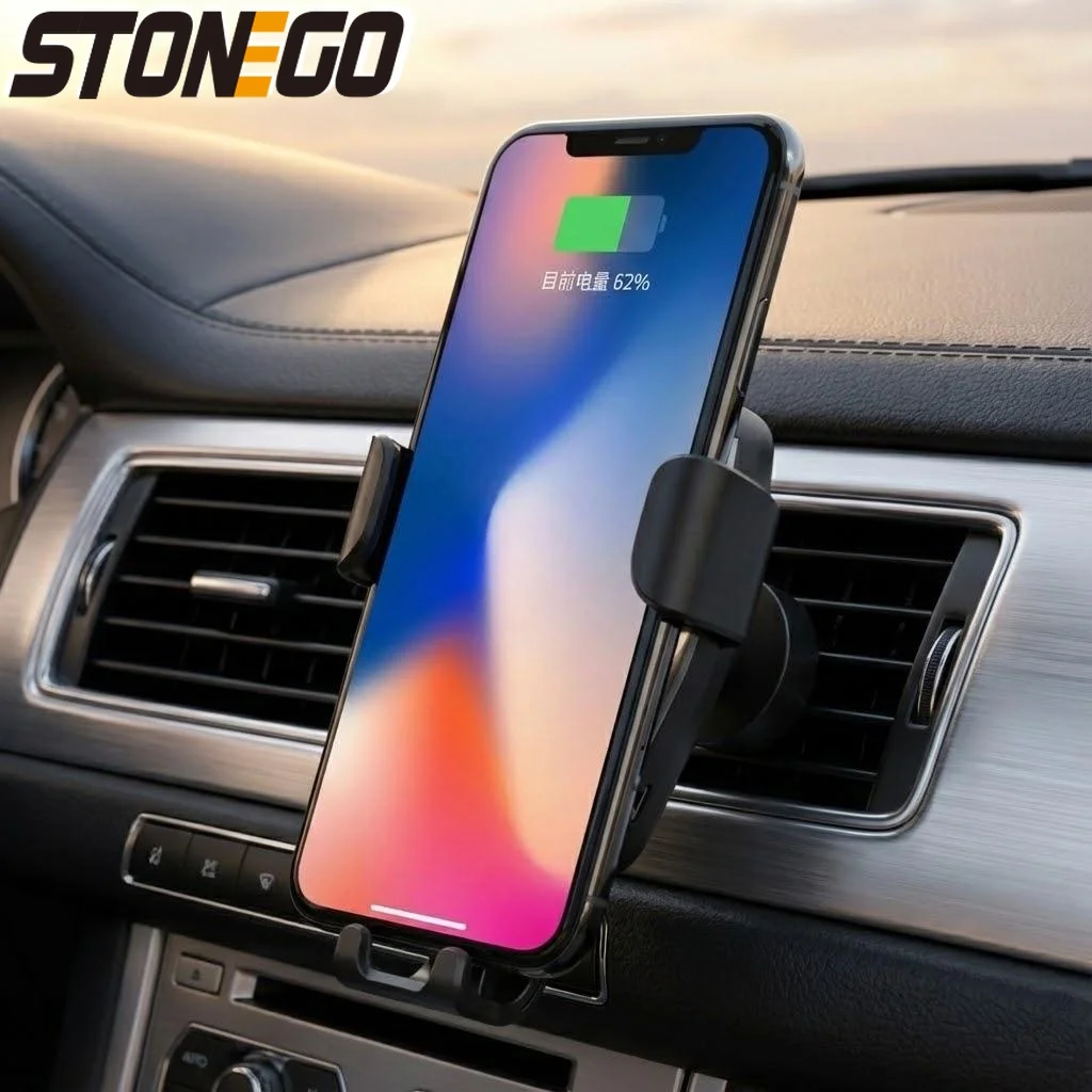 

Wireless Car Charger Mount Qi Fast Charging Holder with LED Indicator Auto Clamping Air Vent Grip for Smartphones