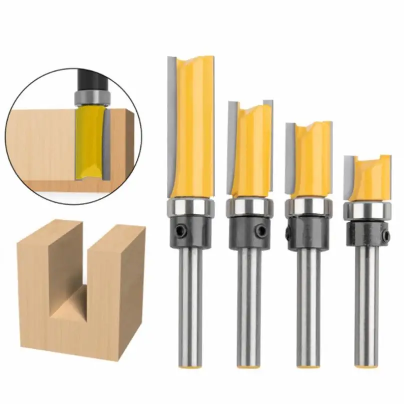 4pcs Straight Wood Milling Cutters for Woodworking Tool, 1/4 Inch Shank Lengthened Trimming Cutter Prevent Tearing