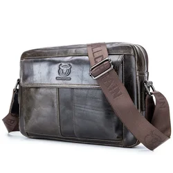 Bolso de mensajero de cuero genuino para hombres, bolsos Vintage, bolso de hombro con solapa pequeña, bolsos de mensajero de oficina casuales, bolso cruzado