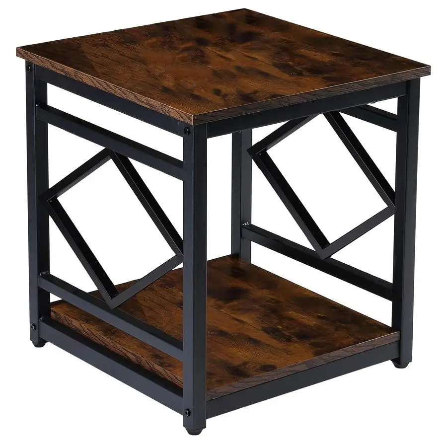 

Mini Fridge Stand Table with Large Capacity Storage, 18 Rustic Industrial End Table Side Table with 2Tier for Beverage, Refrige