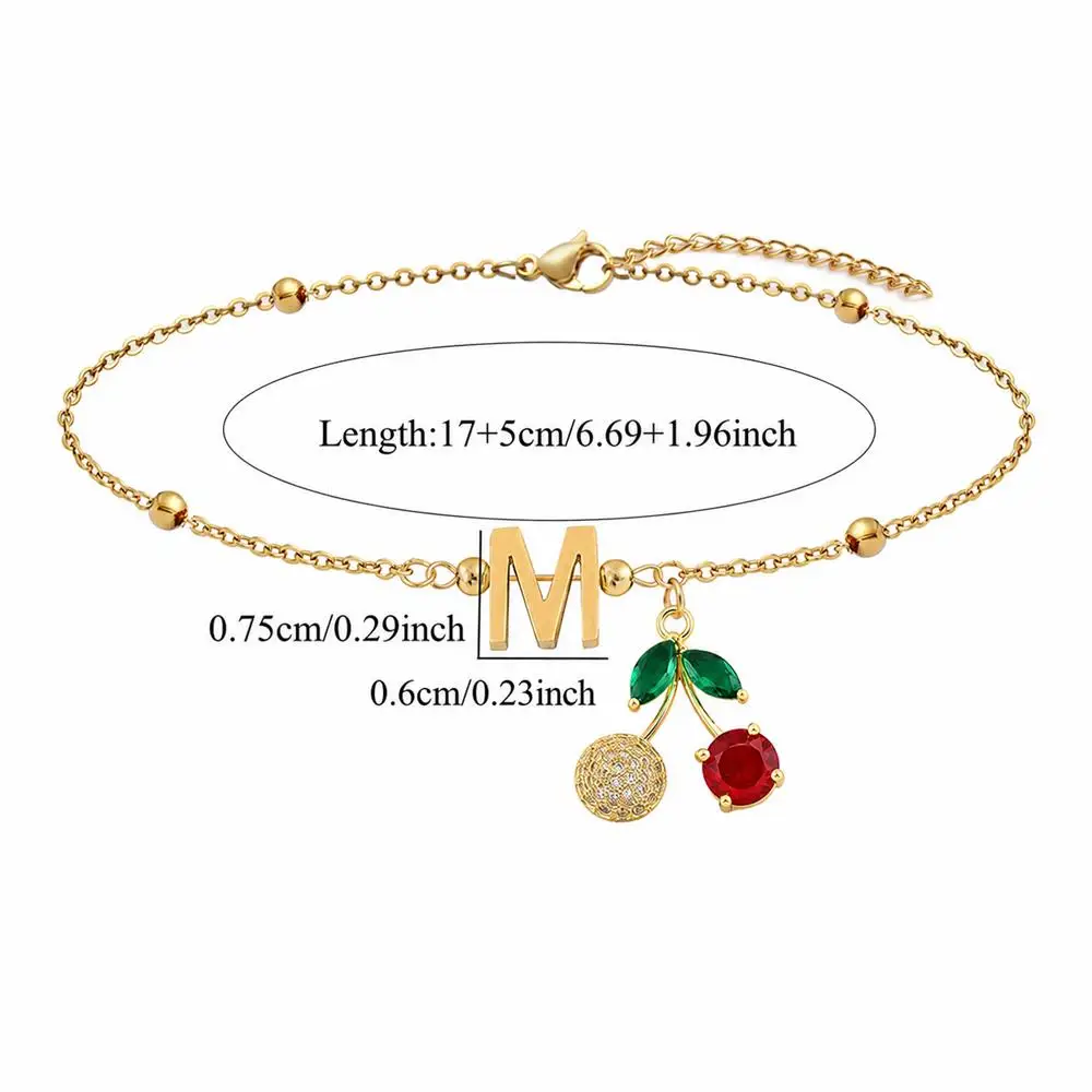 Vergoldeter Personalisierter Initialen-Anhänger, Schicke Armbänder für Damen und Herren, Kirsch-Design, Kubisches Zirkonia, Geschenk für den Alltag – Detail 2