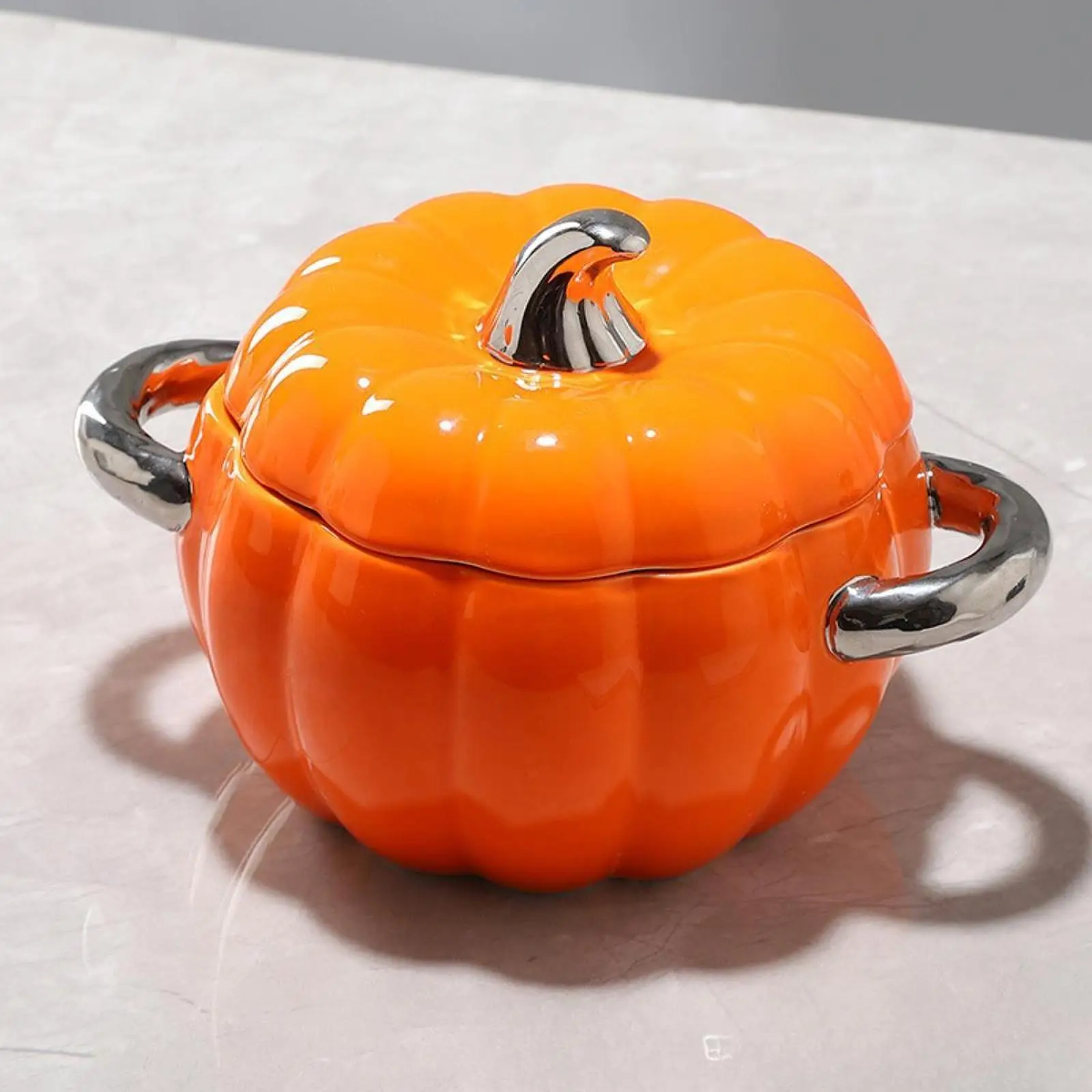 Ceramic Stew Pot with Lid and Double Handle Multi-functional Pumpkin Kitchen Pot Soup Bowl Soup Pot Kitchen Utensils