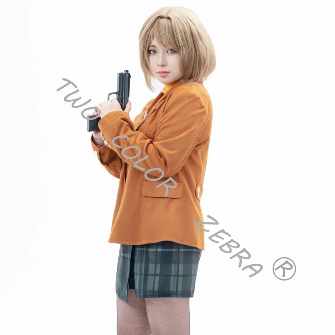 Yellow Sweater Skirt Ashley Graham Cosplay Brown Blazer & Props Costume Set Game Resident Evil 4 Remake for Halloween Party view 4