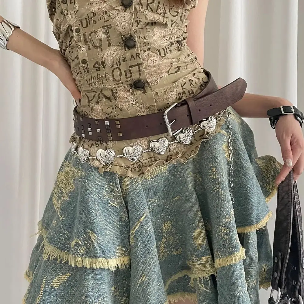 

Niche Vintage Women's Belt Gothic Y2k Rivet Waist Belt Versatile Leather Dress Jeans Belt Waist Accessories