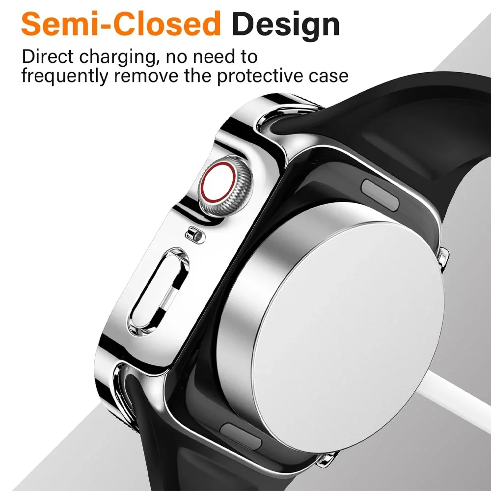 Verre + étui pour Apple Watch 42 46mm 45mm 41mm 49mm 44mm 40mm, housse de protection d'écran à bord droit iWatch SE 6 7 8 9 10 Ultra