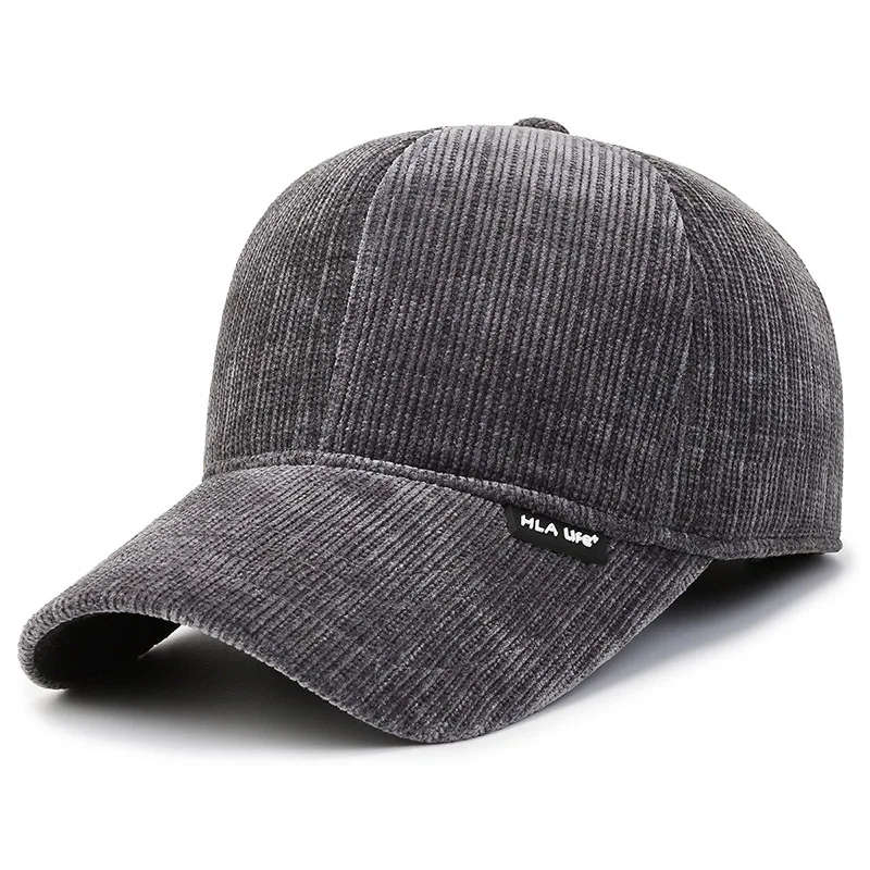 Mens Corduroy Baseball Cap Winter Warm Fleece Thick Snapback Caps for Men Casual Retro Full Closed Earmuffs Hats Dad Hat