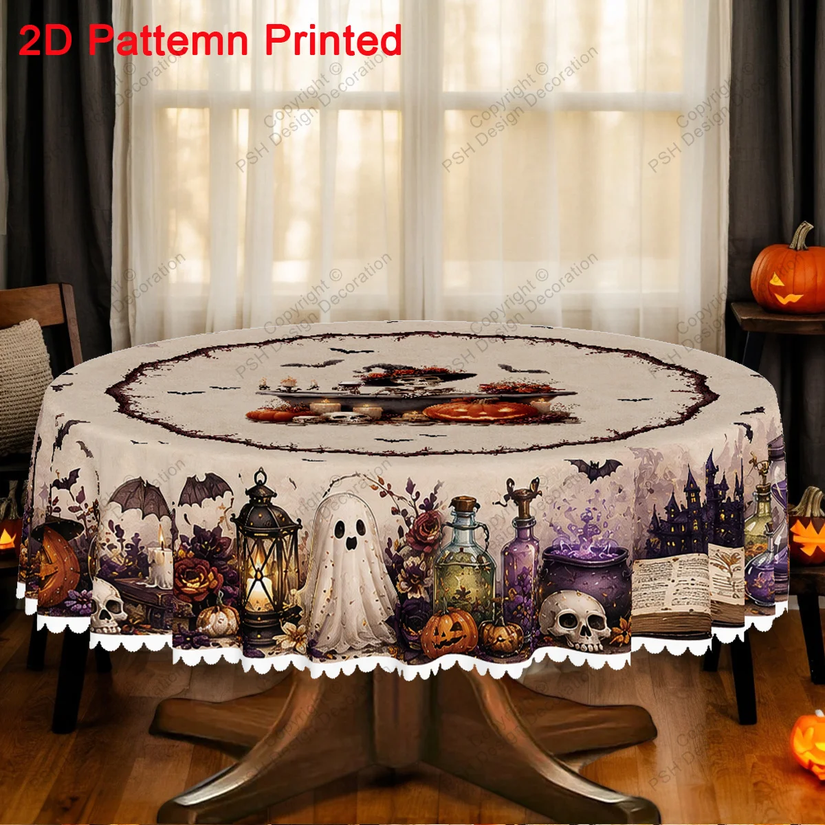 1 piece, Halloween themed wallpaper, pumpkin lantern, skull candle, ancient magic book, hourglass pattern wallpaper