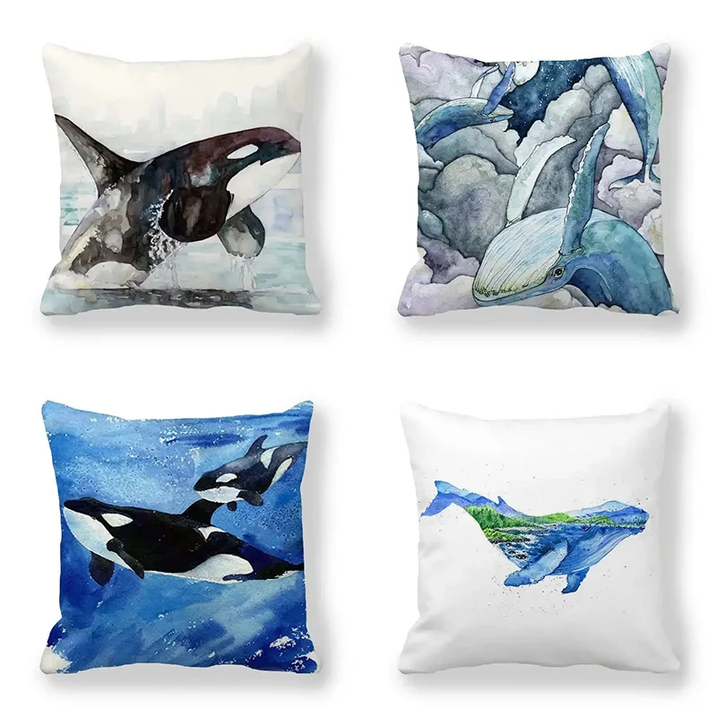 Killer Whale Ocean Pattern Decorative Pillowcase Cushion Pillowcase Bedding Decor