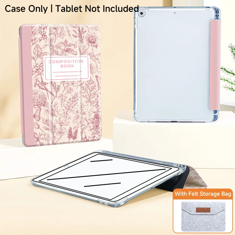 Tri-fold iPad case with stand for iPad (A16 11th 10th 10.2 Mini7，Air6/5/4 Pro 12.9 2024 Pro 13 M2M3M4), with storage bag