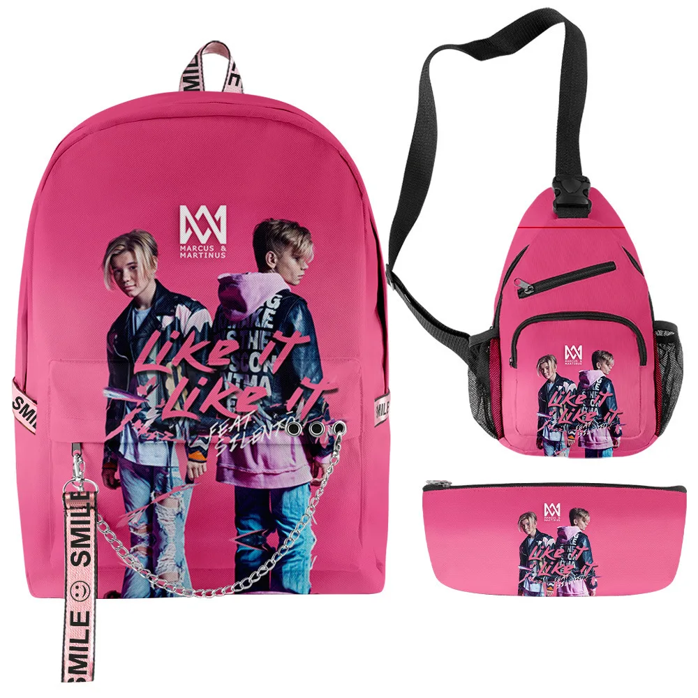 Luxury Novelty Cool marcus & martinus 3D Print 3pcs/Set School Bags multifunction Travel Backpack Chest Bag Pencil Case