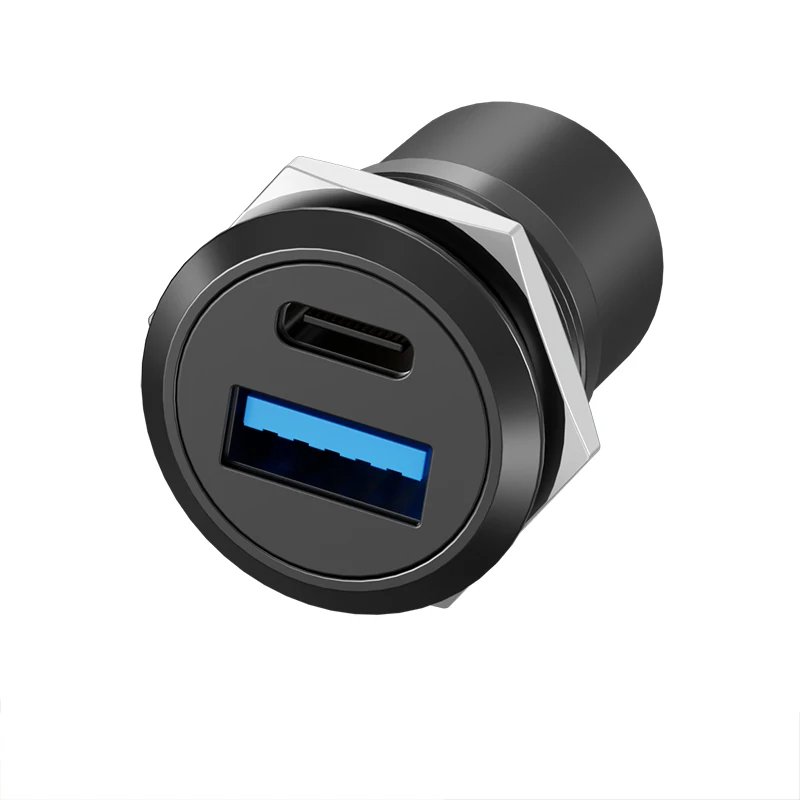 USB 3.0 Panel Mount Coupler, USB Pass Through Connector, Female to Female Bulkhead Extension Adapter with Water/Dustcap