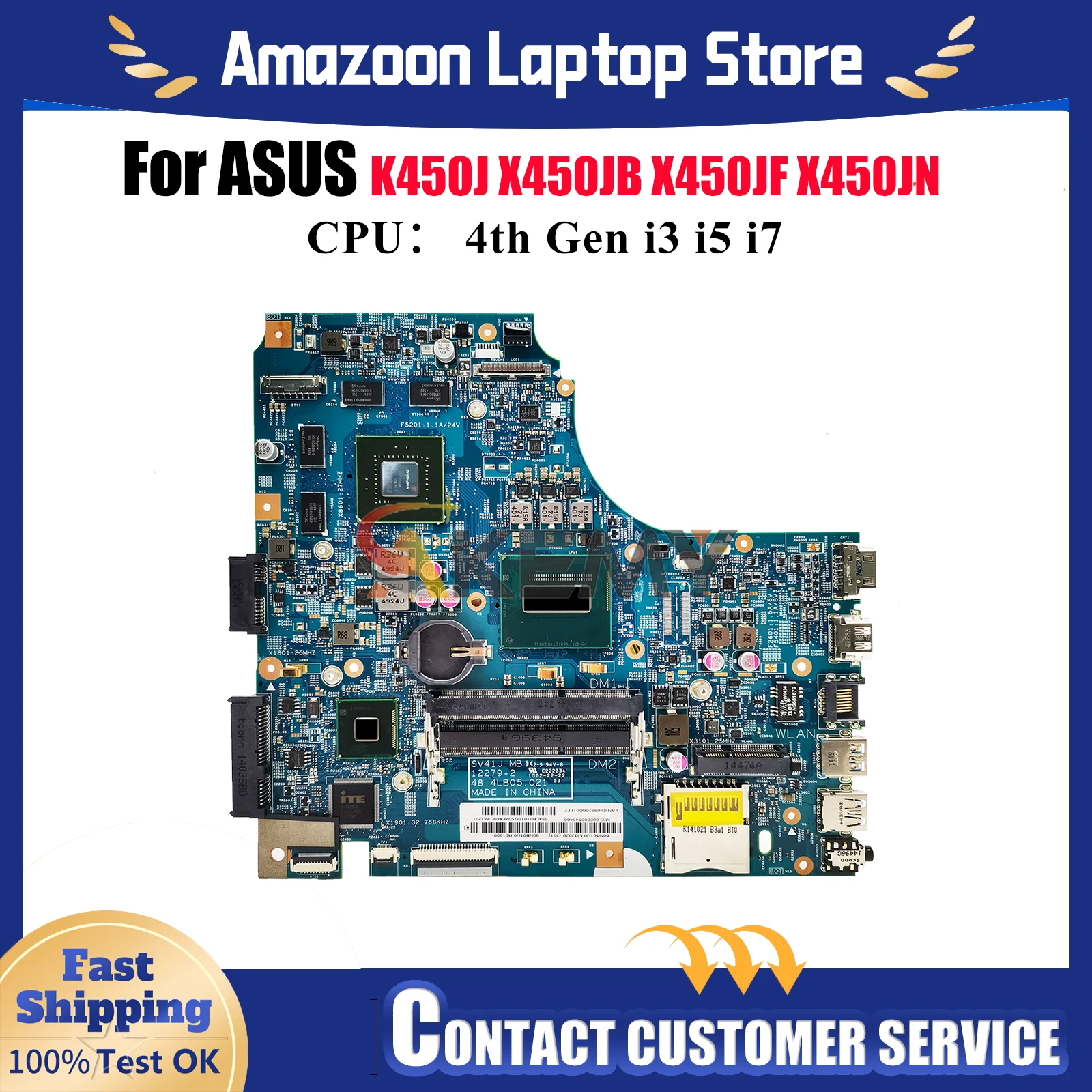 

X450JF Laptop Motherboard For ASUS VivoBook X450JN X450JB A450J X450J X450JF SV41J K450J Notebook Mainboard With i3 i5 i7 CPU