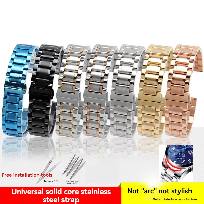 Curved End Watch Band Stainless Steel Strap 14mm 15mm 16mm 17mm 18mm 19mm 20mm 21mm 22mm 23mm 24mm Universal Wristband Men woman