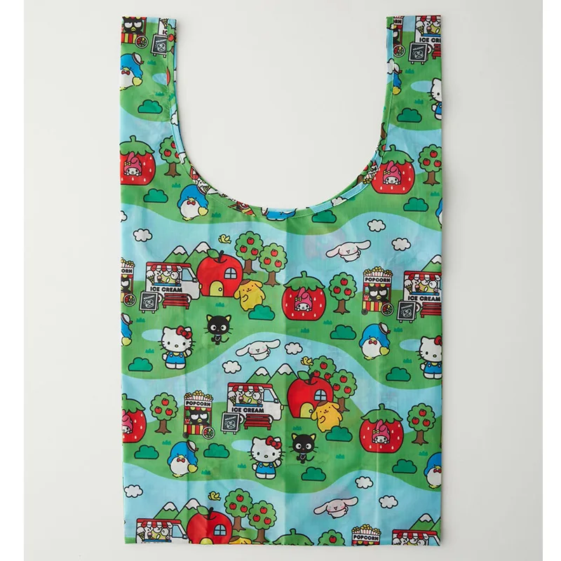 Kt Cat Cartoon Bolsa de compras plegable de gran capacidad para supermercado, bolsa de almacenamiento con un hombro, conjunto de dos piezas