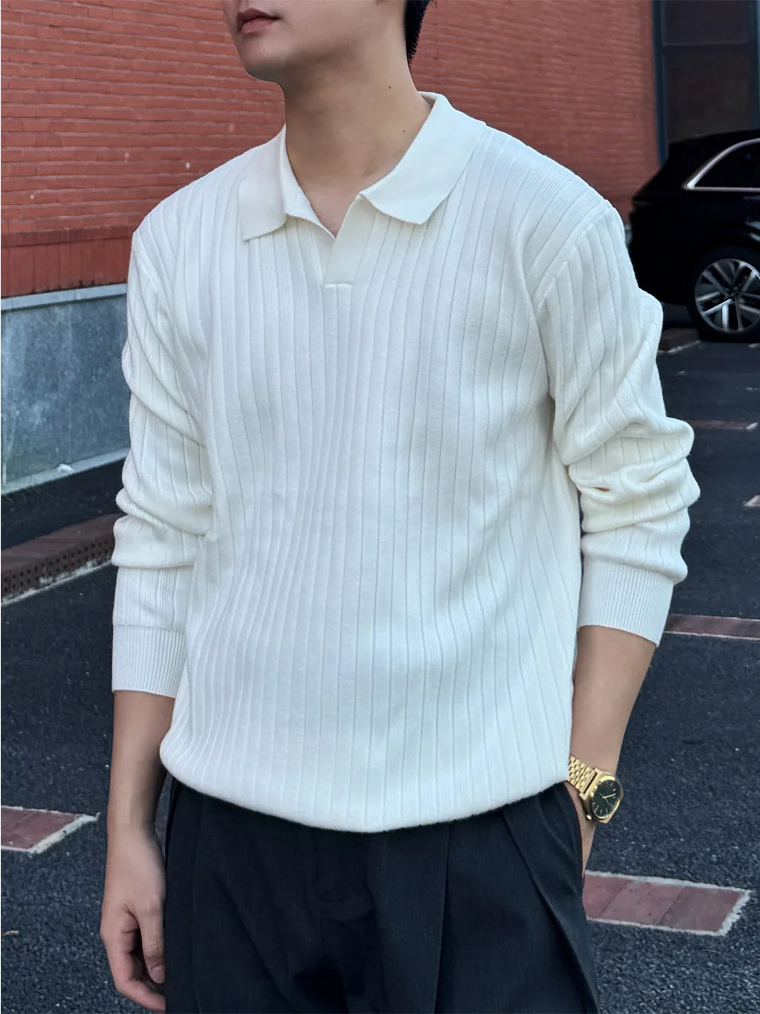 

Autumn Winter Men's Long Sve Knitted Sweater Stand Collar Warm Base irt Top Casual Loose Fit Medium Thiened Wool Blend