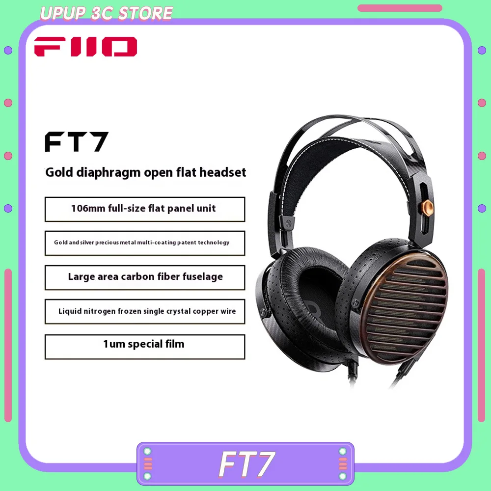 

FiiO FT7 планарный монитор для наушников с открытой спиной, корпус из углеродного волокна, 106 мм, плоская магнитная золотая диафрагма, съемные кабели для наушников