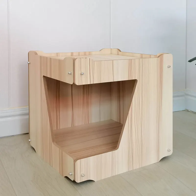 Eco-Friendly Durable Solid Wood Cat Bed, Modular DIY Cat Cage, Sturdy Assembled Pet Cat House Furniture