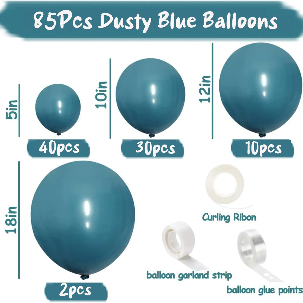 Staubiger blauer Ballon, blaue Geburtstagsballons, 5/10/12/18 Zoll, verschiedene Größen, blaugrüne blaue Luftballons für Geburtstags-Babyparty-Dekoration – Detail 3