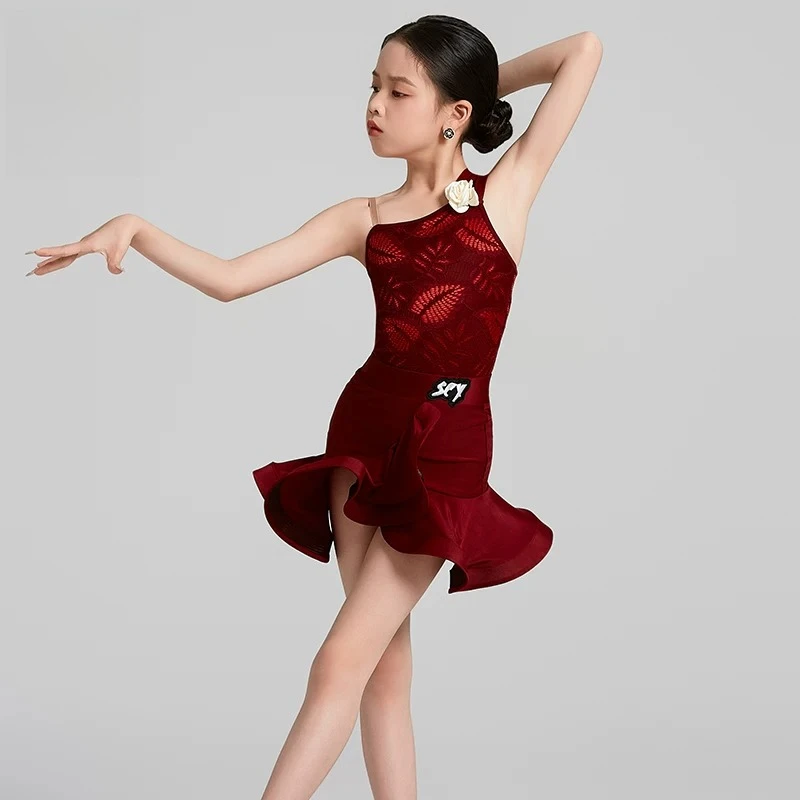 Navy Blue Latin Dance Training Outfit 2026 Summer Sling Split Viral 2PcsBallroom Soft Stretch Stage Daily Practice Dance Suit