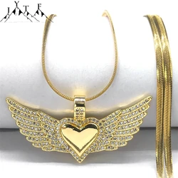 Love Heart Angle Wing Zircon Necklace for Women Men Stainless Steel Snake Chain Copper Necklaces Jewelry cadena hombre NGG41S05