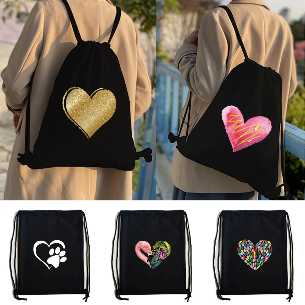 Sport Gym Bag Drawstring Sack Sport Fitness New Love Printed Travel Outdoor Backpack Shopping Bags Swimming Basketball Yoga Bags