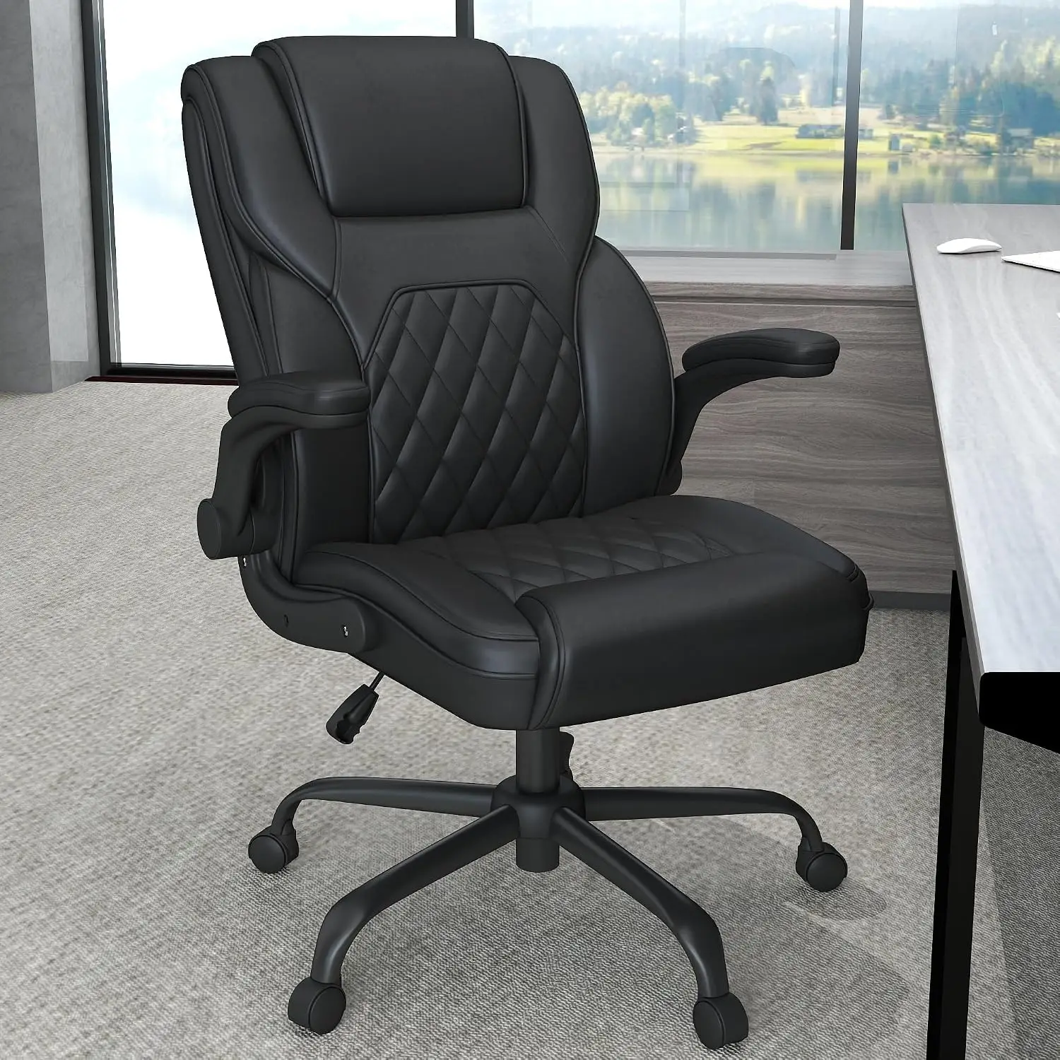 Ergonomic Office Chair with Flip-up Armrests, Lumbar Support, Mid Back, Swivel & Rocking for Home Office, Customized