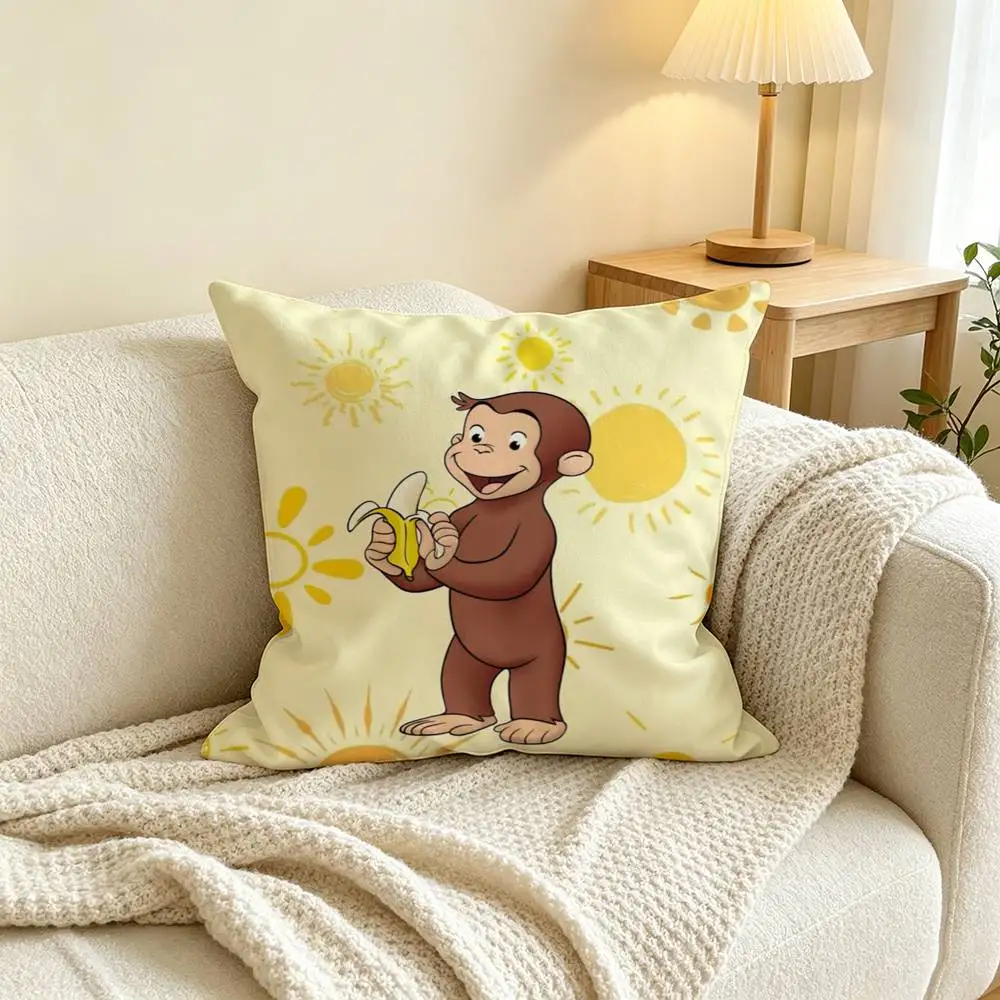 Curious George  Square Double-Sided printed Pillow Case Bedroom Bedside Pillow Sofa Cushion Cover