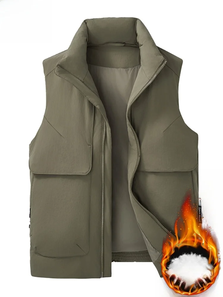 

Paul Men's Autumn Winter down Jaet Stand Collar Vest Warm Du Feather Pure Color oulder Pad Vest Youth Casual Faion