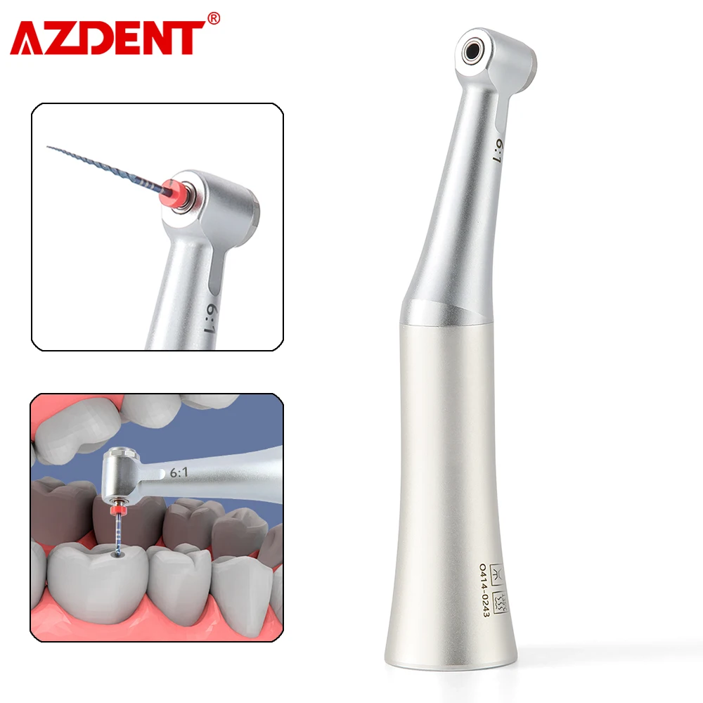 AZDENT Dental Endo Handpiece Contra Angle 6:1 Low Speed Handpiece Push Button Mini Head for Endodontic Root Canal Preparation