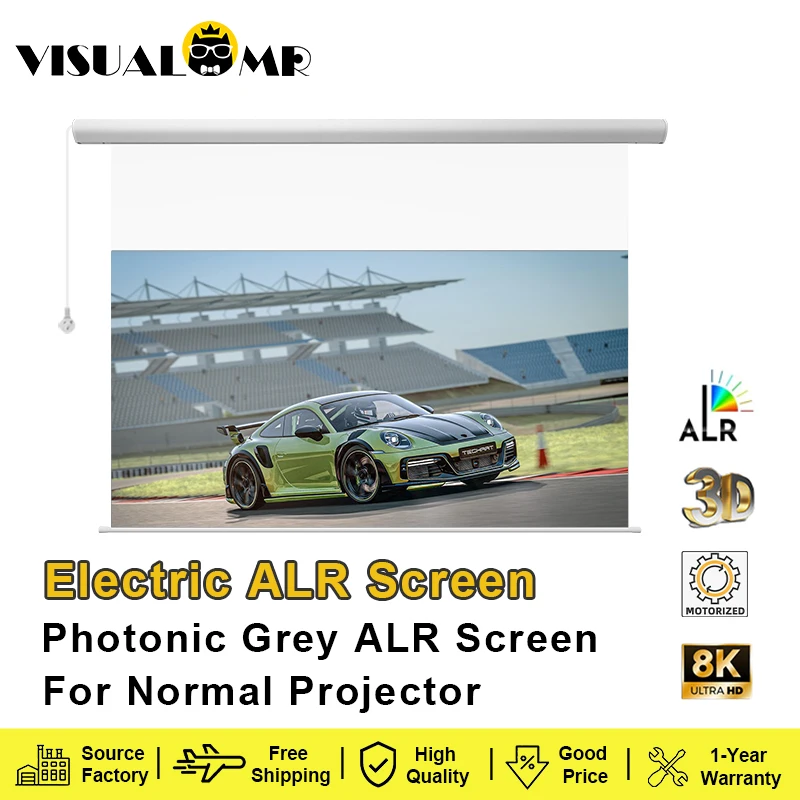 

Hot Electric Drop Down Projection Screen Motorized Wall Mount 120inch Photonic Grey ALR Screen 16:9 4K Projection with Floating