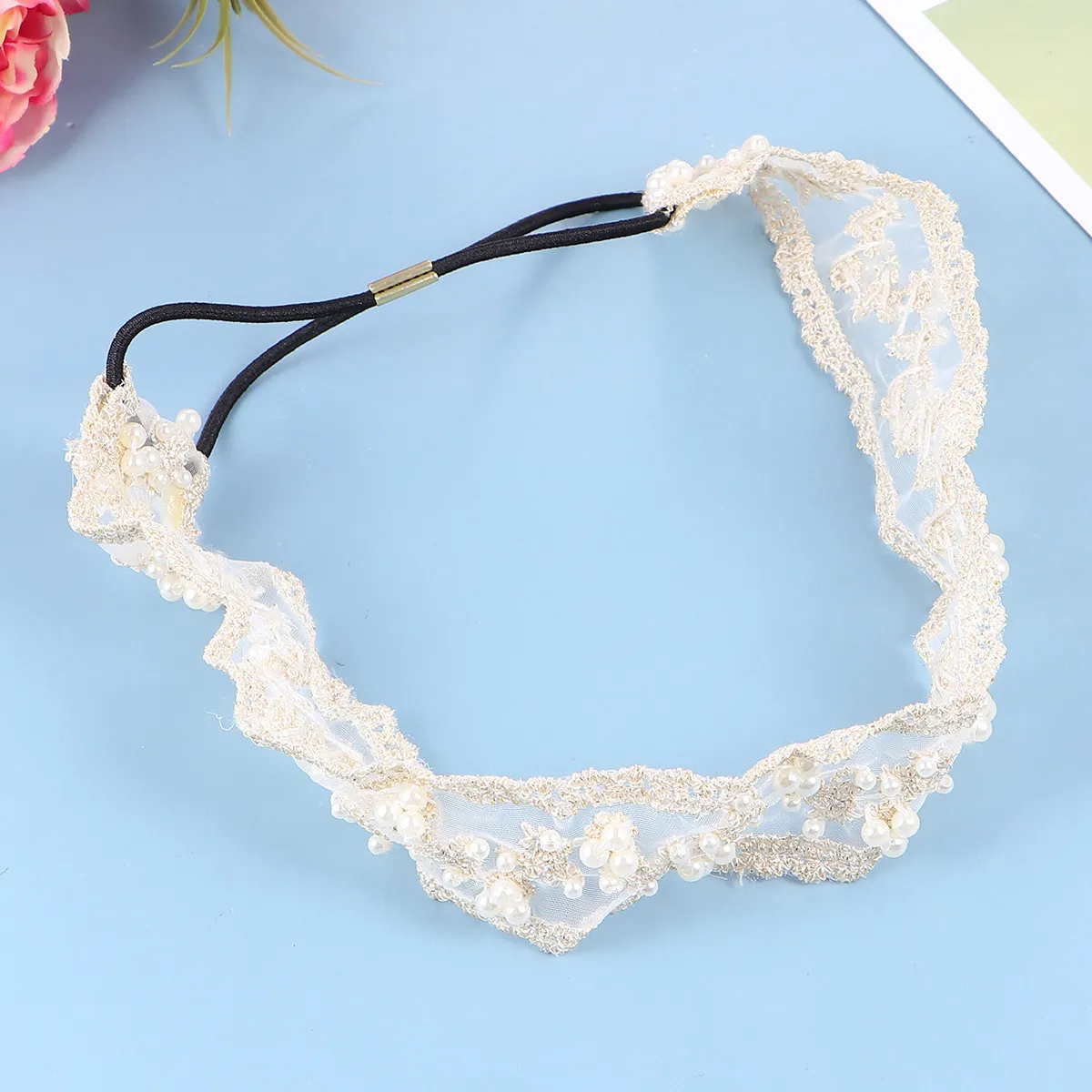 2Pcs Beaded Lace Headband Women Hair Accessories Soft Cloth Headwear Elegant Graceful Hairband for Wedding Holiday Fashion Show
