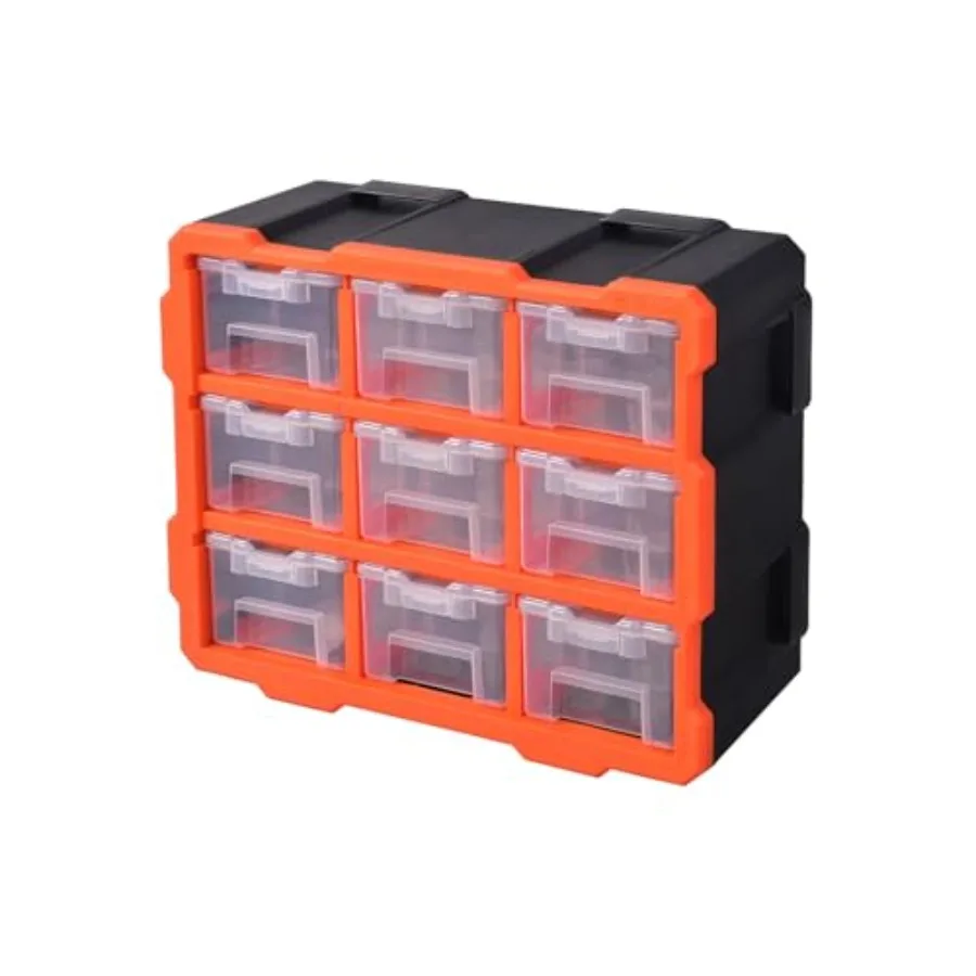 

Modular Storage Tower Cabinet, Black and Orange, Polypropylene, 9 Drawers, Wall Mount, 12.5x6x14.9 Inch