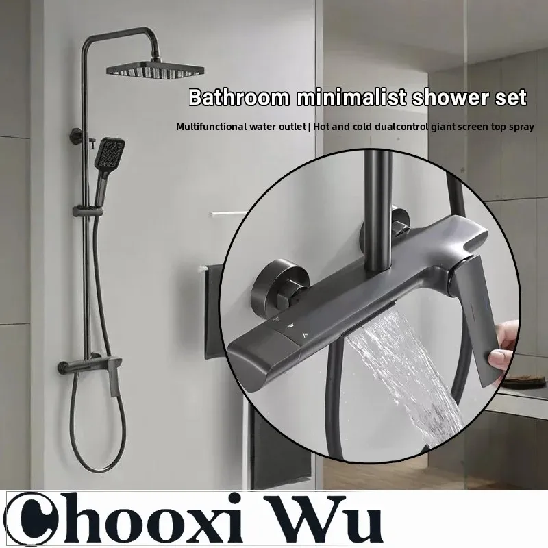 

Grey Knob Type Three Ways Water Outlet Shower System Bathroom Wall Mounted Rainlfall Pressurized Hot Cold Shower Faucet Full Se