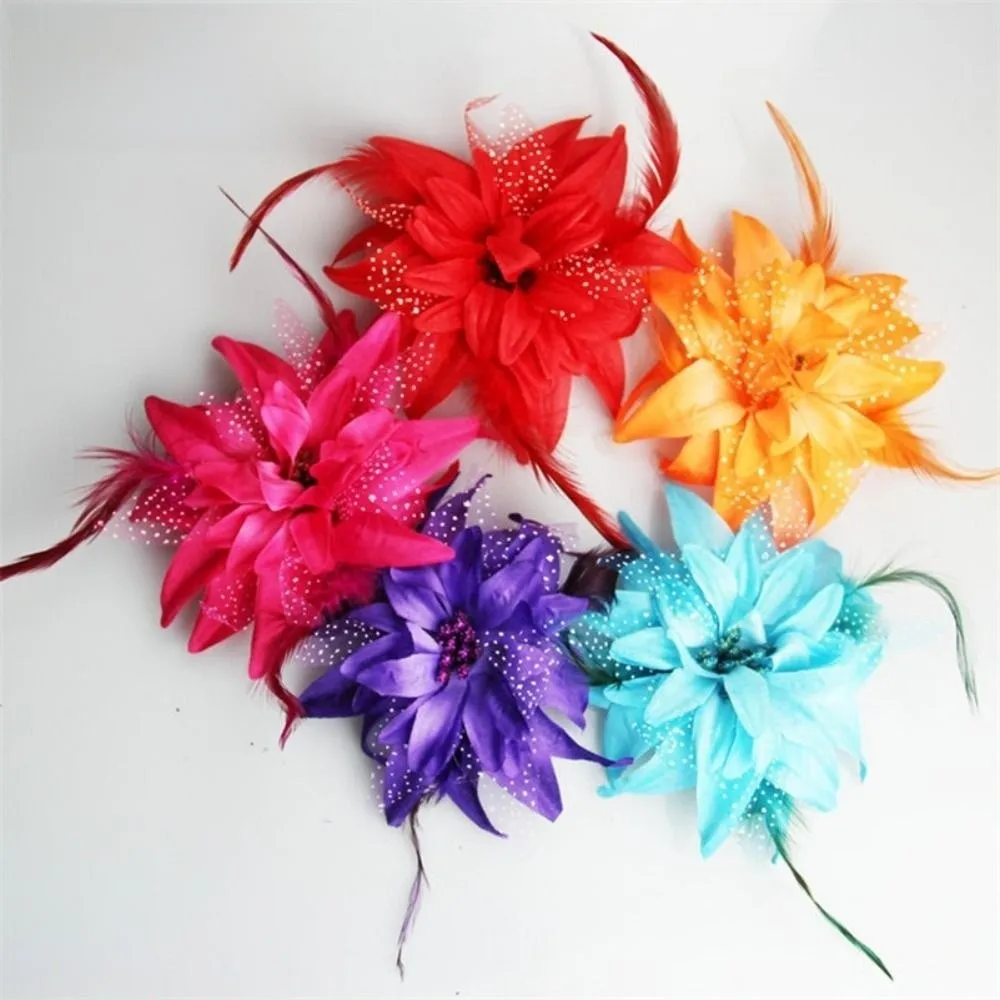Fashion Brooch Feathers Hair Clip Flower Feather Wrist Flower Corsage Beads Hairband for Ladies Children's